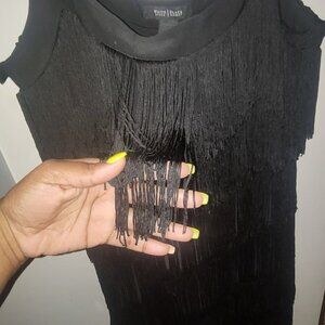 Black Sheath Fringe Mini Dress - White House Black Market